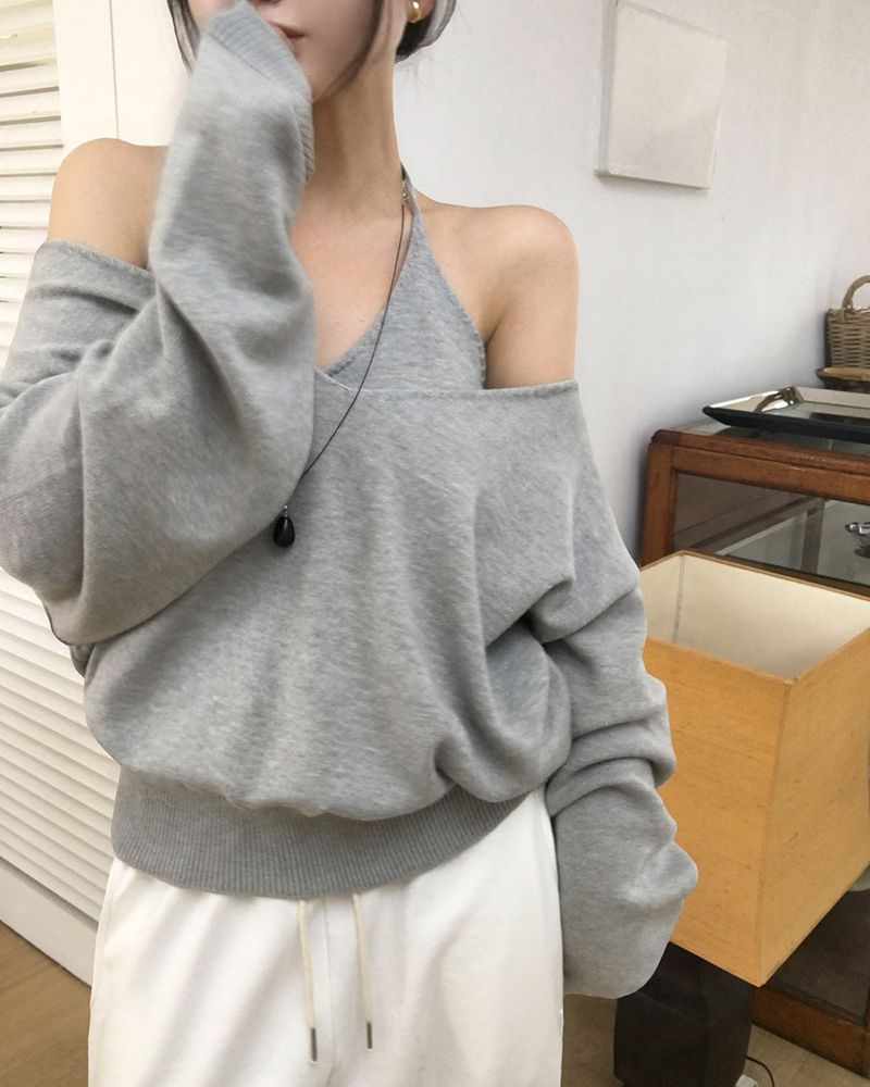 V-Neck Knit & Tank Top Set