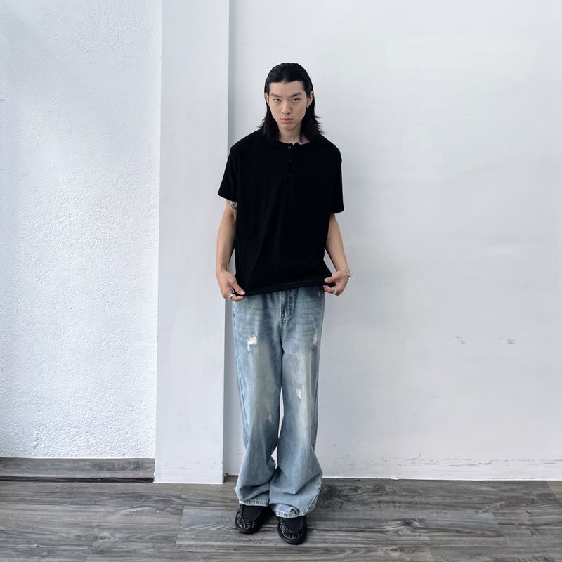 Light Wash Distressed Denim Pants