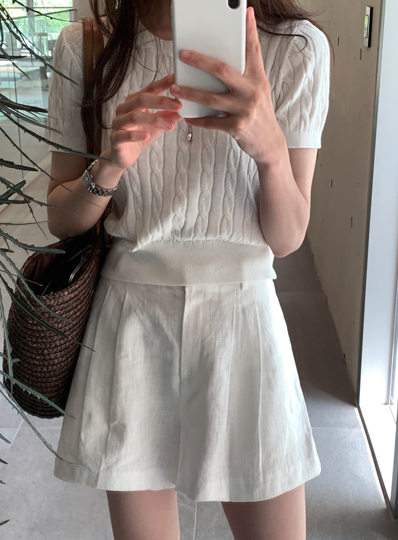 Slow Cable Round Short Sleeve Knit / 10 colors