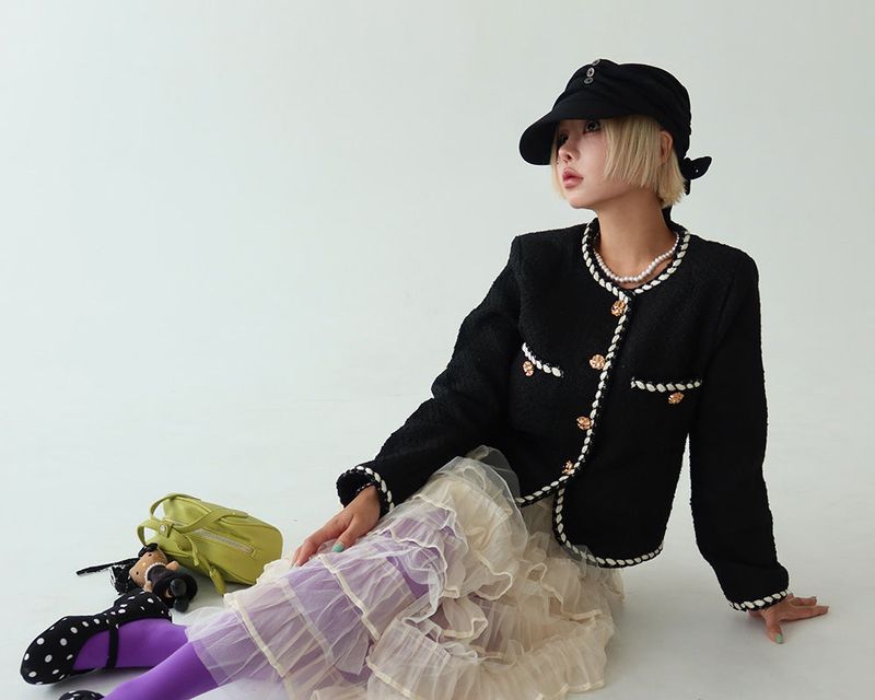 Button shirred back ribbon wrinkle sailor cap