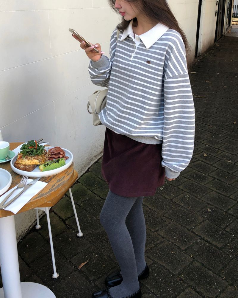 [ORIGINAL] Navel Stripe Collar Sweatshirt