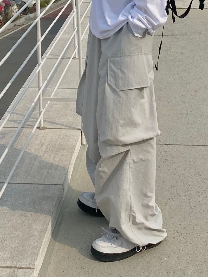 Platinum Grey Nylon Cargo Balloon Pants 2C