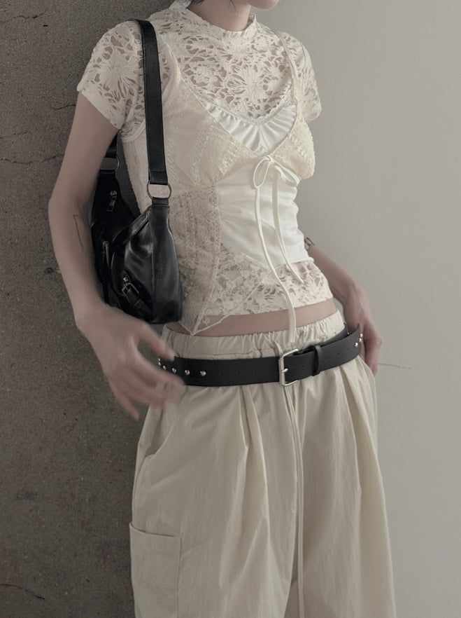 Floral Punching Lace Short Sleeve Tee
