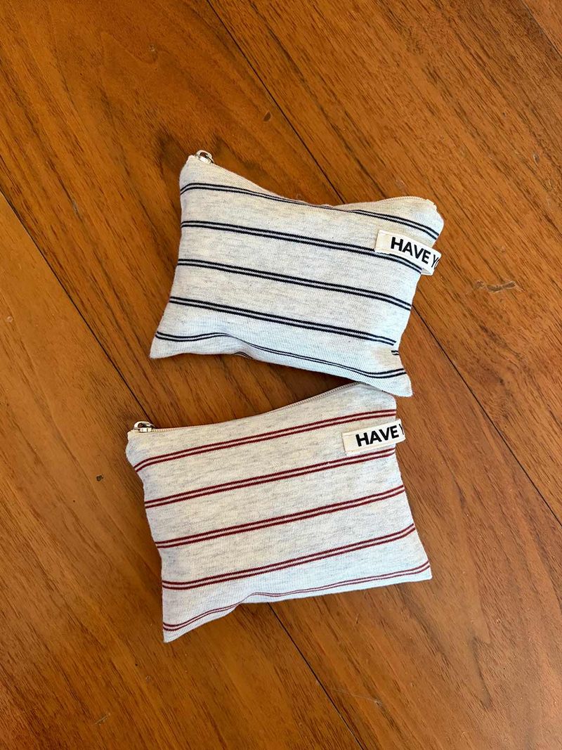 Twin stripe flat pouch - brown , M size