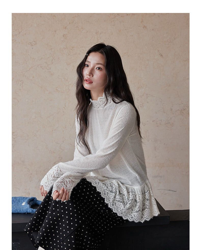 Romance Lace High-neck Knit Top