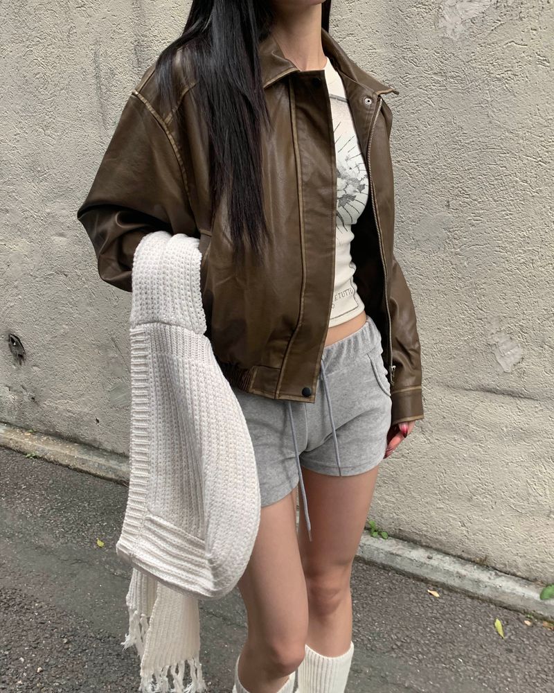 Fold leather jacket