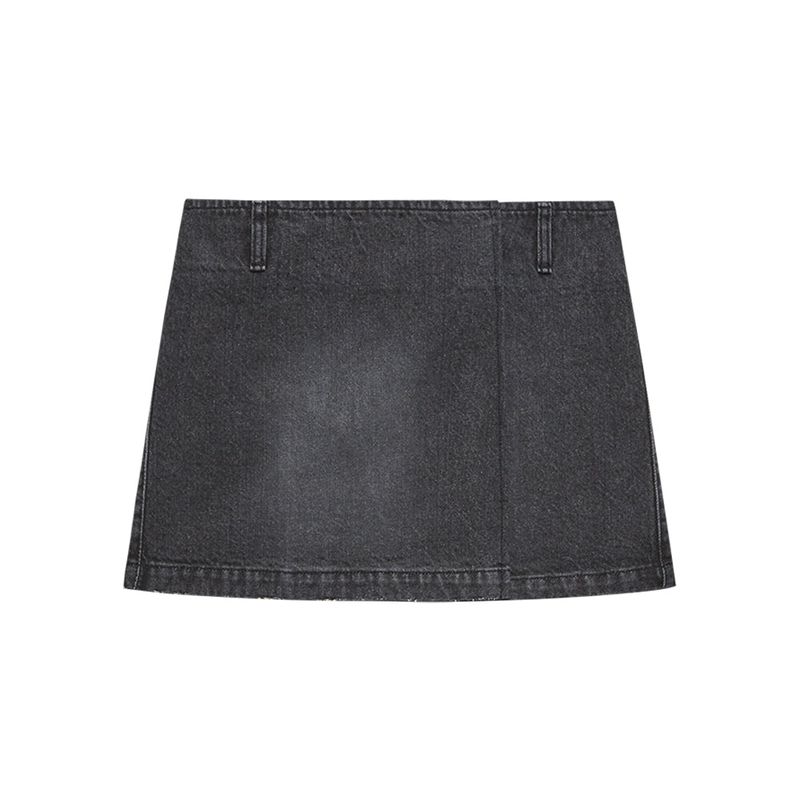 Wrap-front denim mini skirt