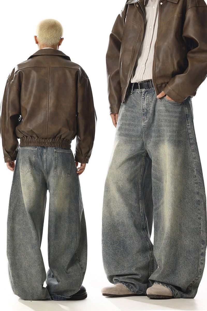 Washed Loose Straight Jeans