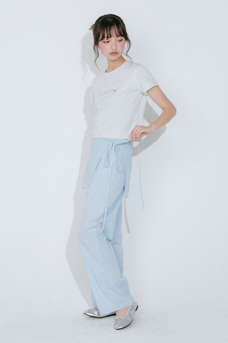 CHECK WRAP LAYERED PANTS (LIGHT BLUE)