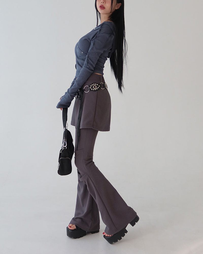 Crew Shirring Skirt Layered Bootcut Pants