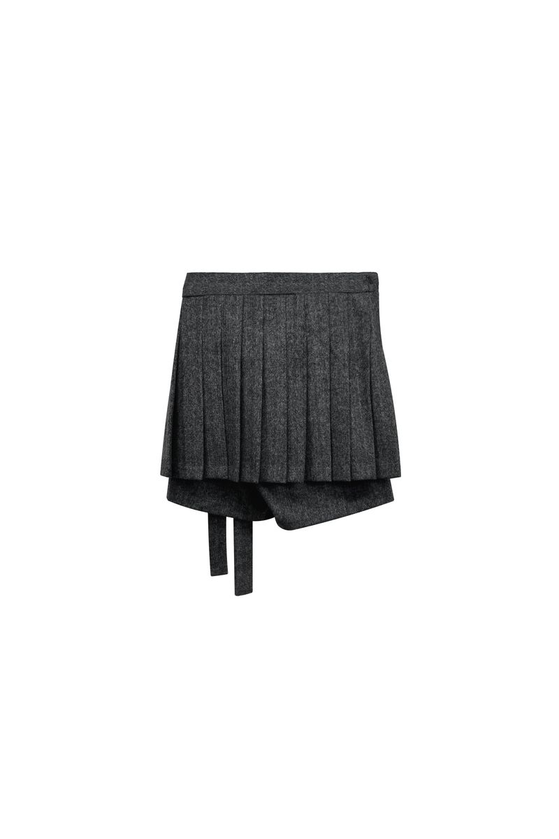 CLASSY HERRINGBONE WOOL SKIRT PANTS / CHARCOAL