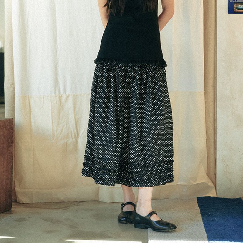 Vicky Frill Long skirt (dot black)