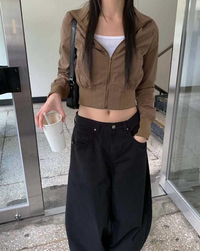 Brown slim zip up