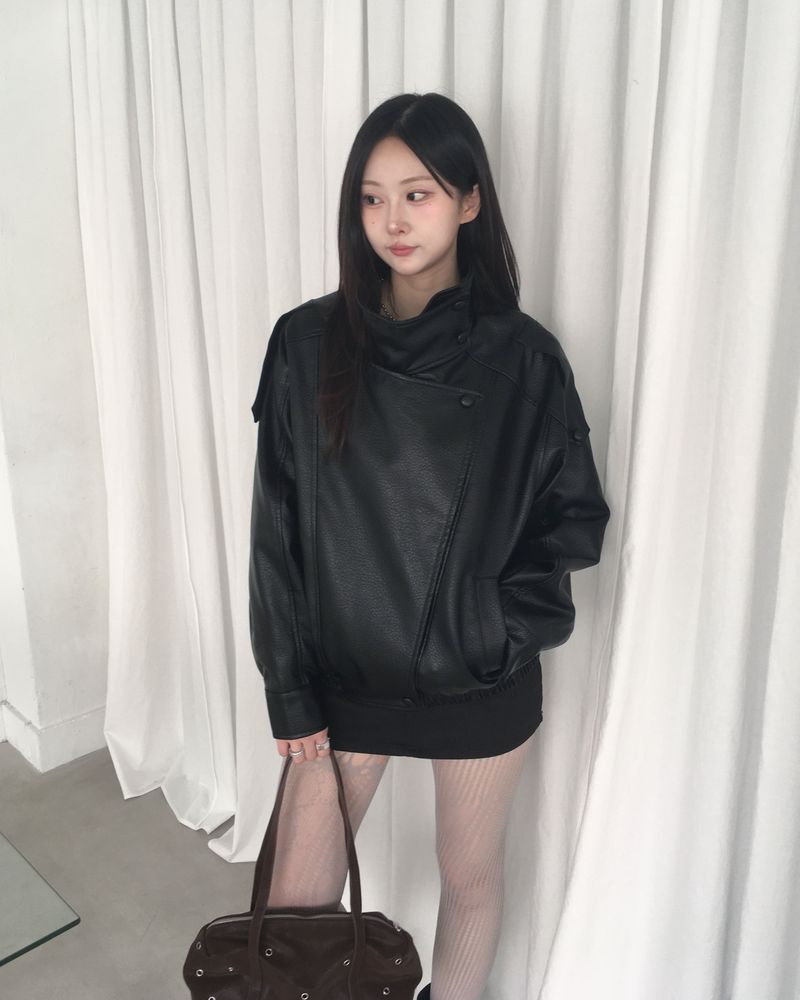 High neck leather jacket
