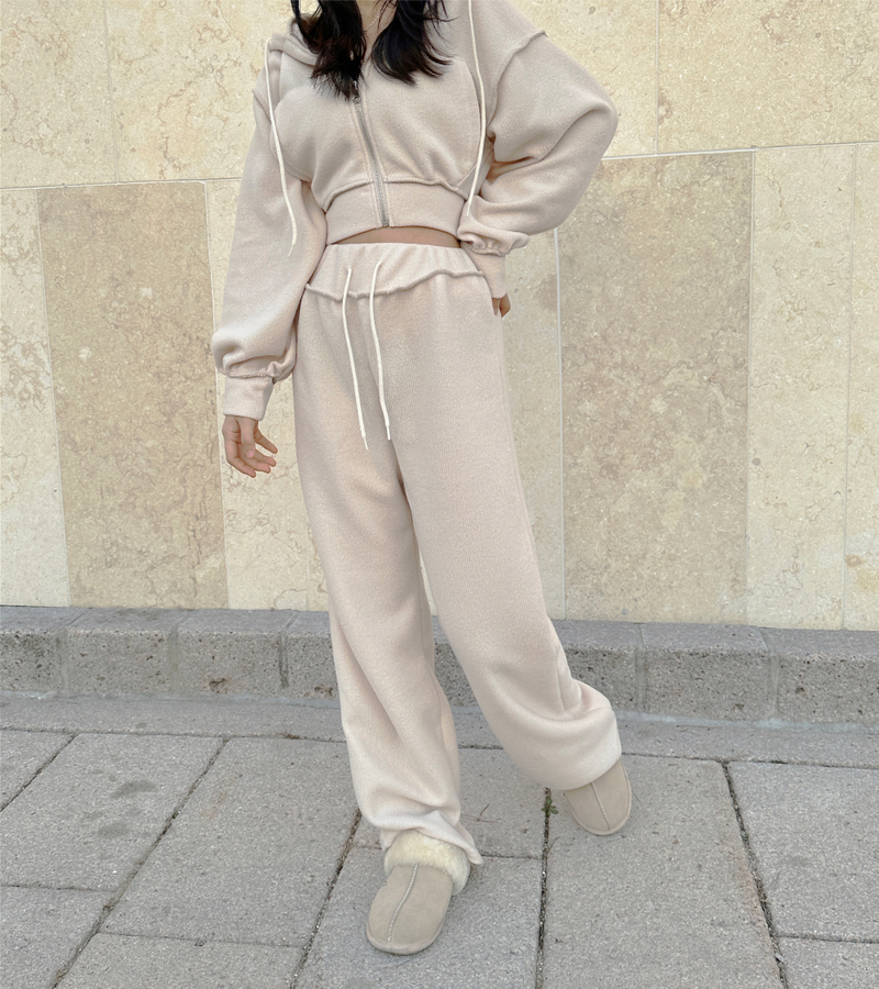 (ZIP-UP & PANTS SET!) 4 COLORS THICK FLEECE RIBBED CROPPED TRAINING ZIP-UP