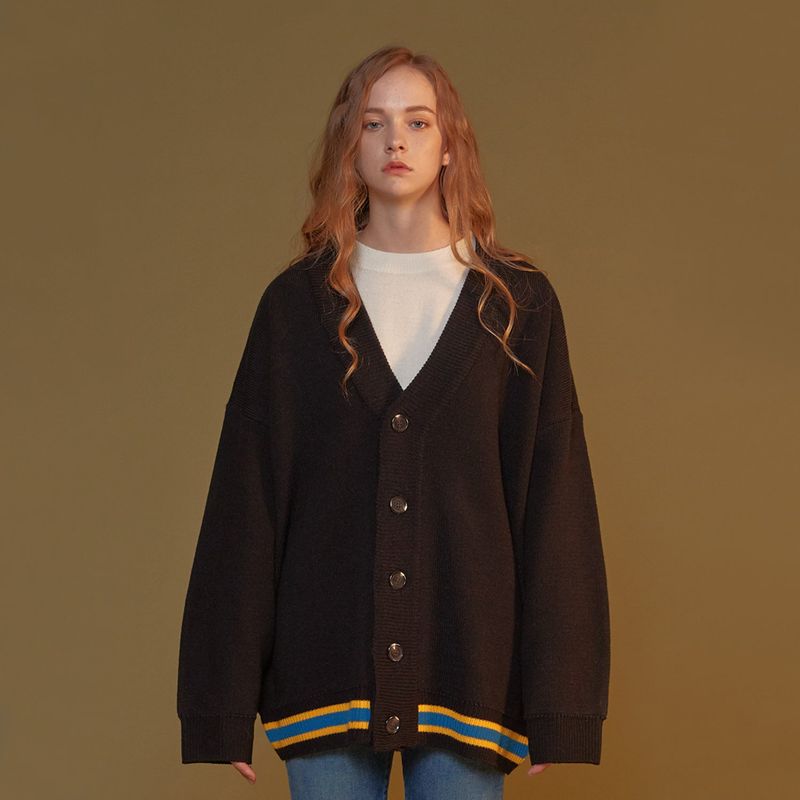 THREE LINES KNIT CARDIGAN_BLACK