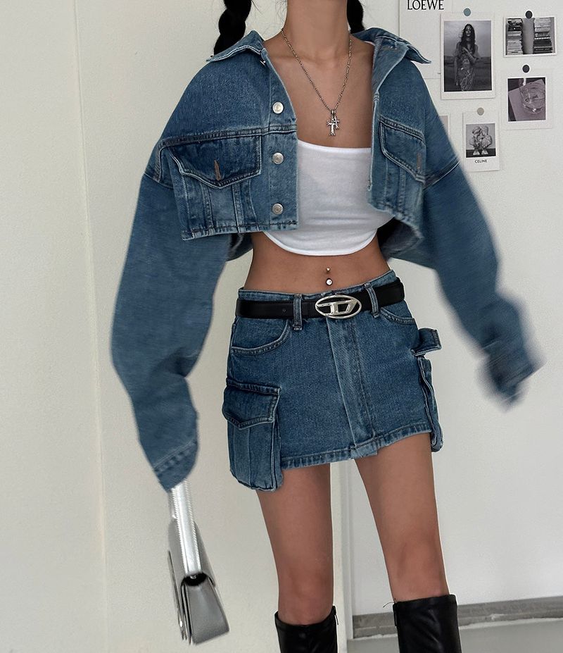 Wafer pocket cropped jean jacket