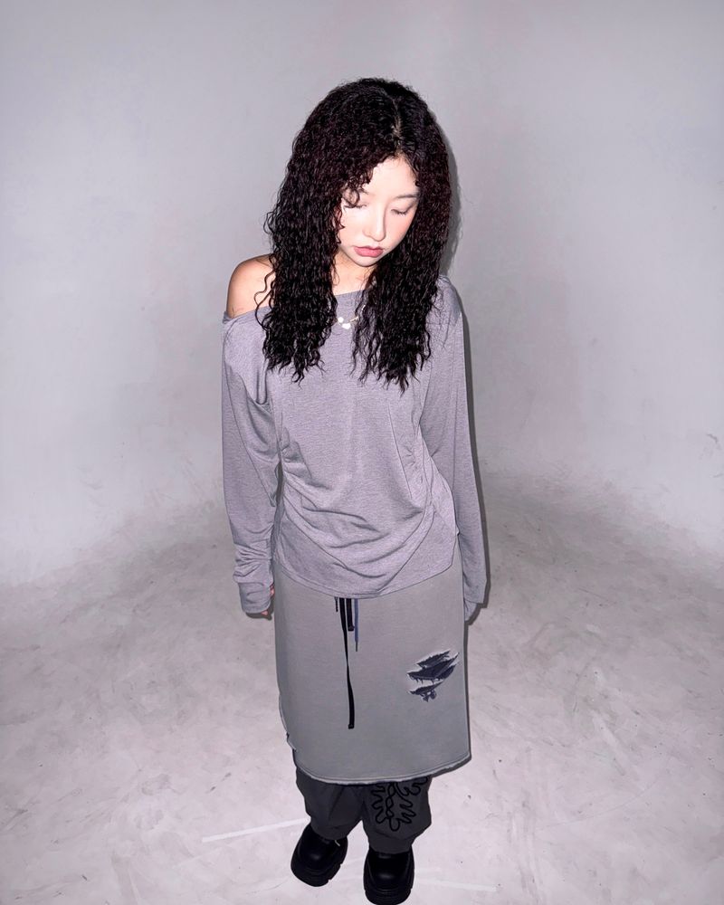 (3color) Damaged Jersey Skirt