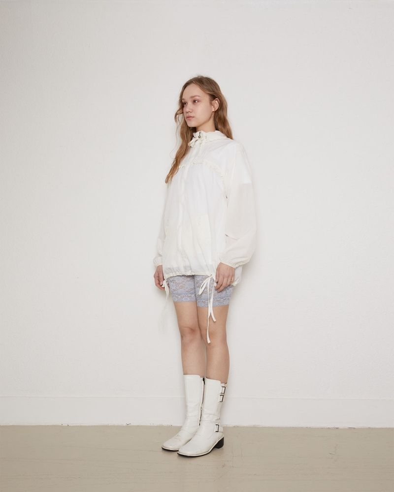 Sheer ruffle jacket / check white