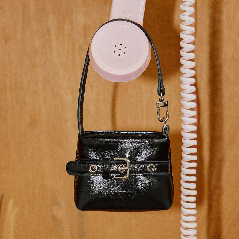 Buckle Mini Hobo Tote Bag Keyring _ Black