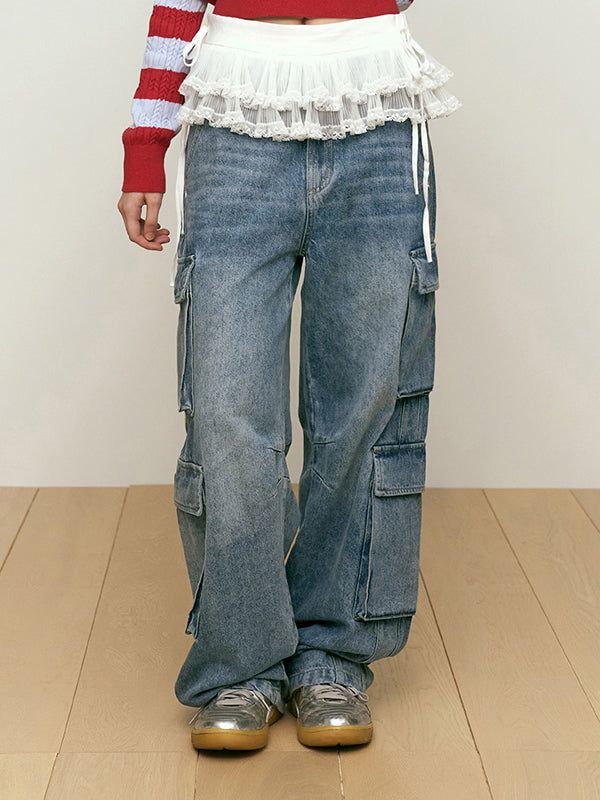 KIRSH（キルシー）の「ビンテージカーゴワイドフィットデニムパンツ [ブルー]（パンツ）」