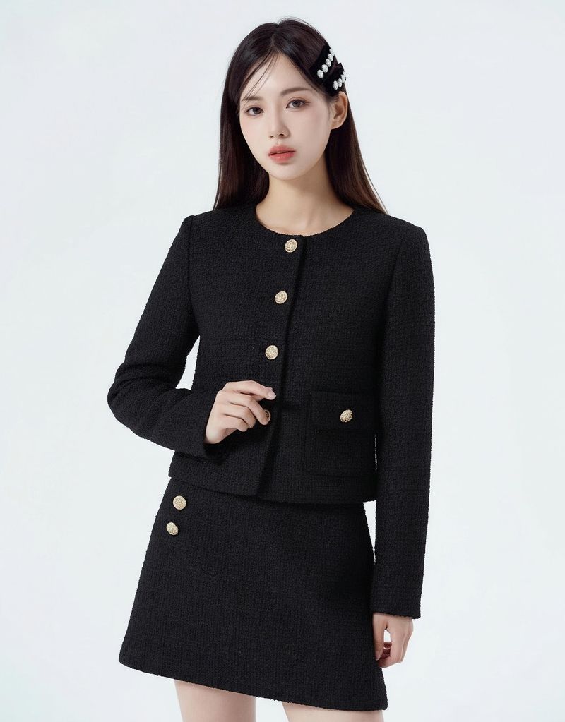 Basic Round neck Tweed Setup black