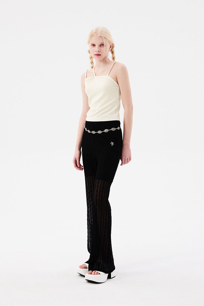 CHERRY LACE BOOTCUT PANTS [BLACK]