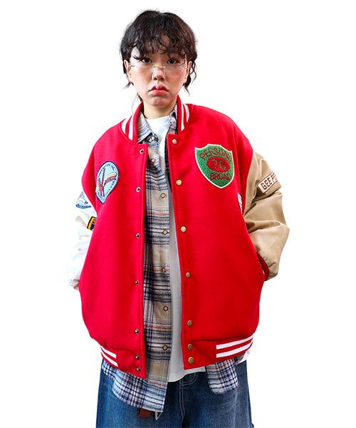 Oversized Varsity Jacket with Patches
