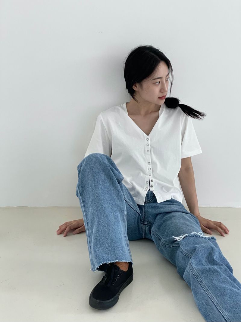 Damage cutting wide denim pants