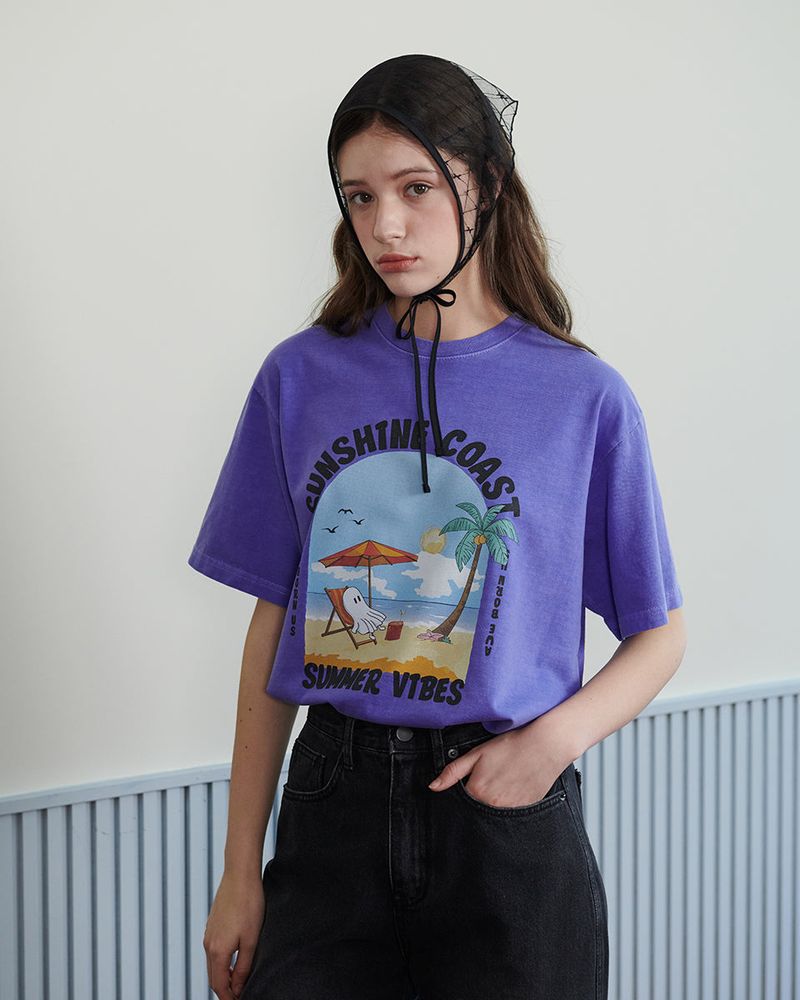 【MADE】SUNSHINE GHOST PRINT T-SHIRT [PURPLE]