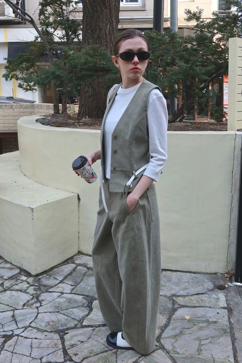 COTTON BELTED VEST_KHAKI