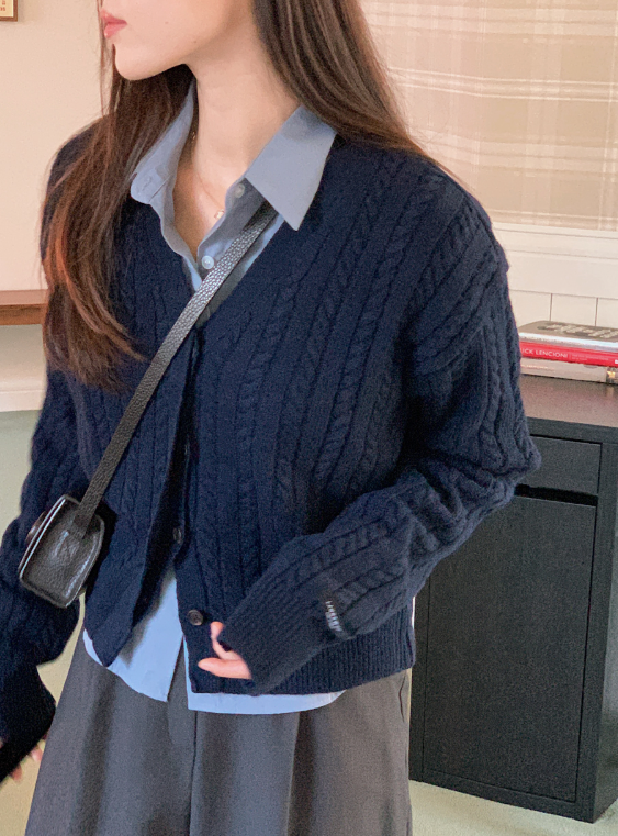 Hidden Button Cable Wool Knit Cardigan (5color)