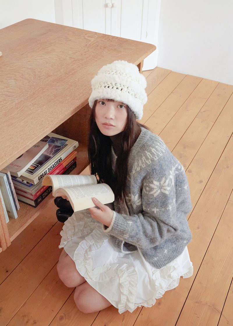 Stripe Fur Beanie - Cream