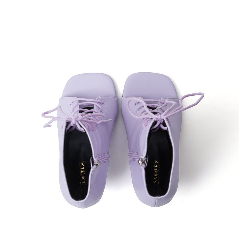 Square Lace-Up Open Toe Heel(Purple)