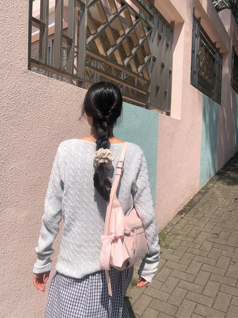 Belted ribbon bag_mute pink