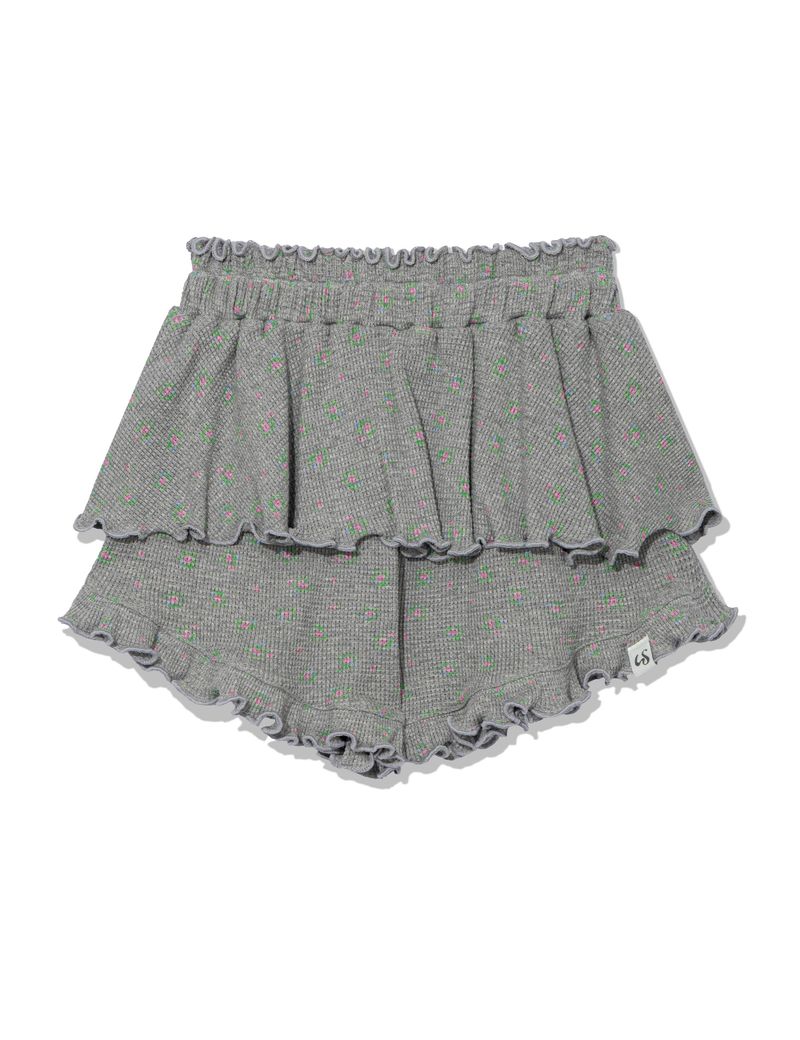 RUFFLE FLOWER SKIRT PANTS(GREY)