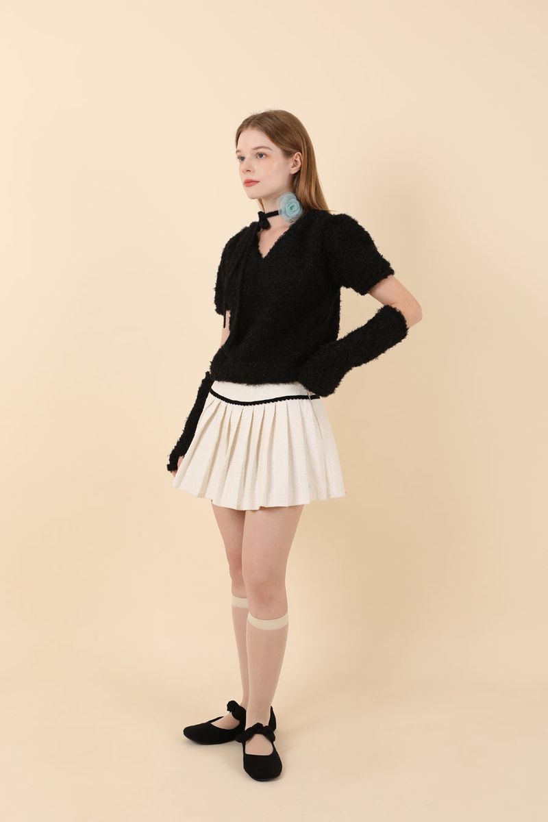 Feminine Puff Knit Warmer Set Black