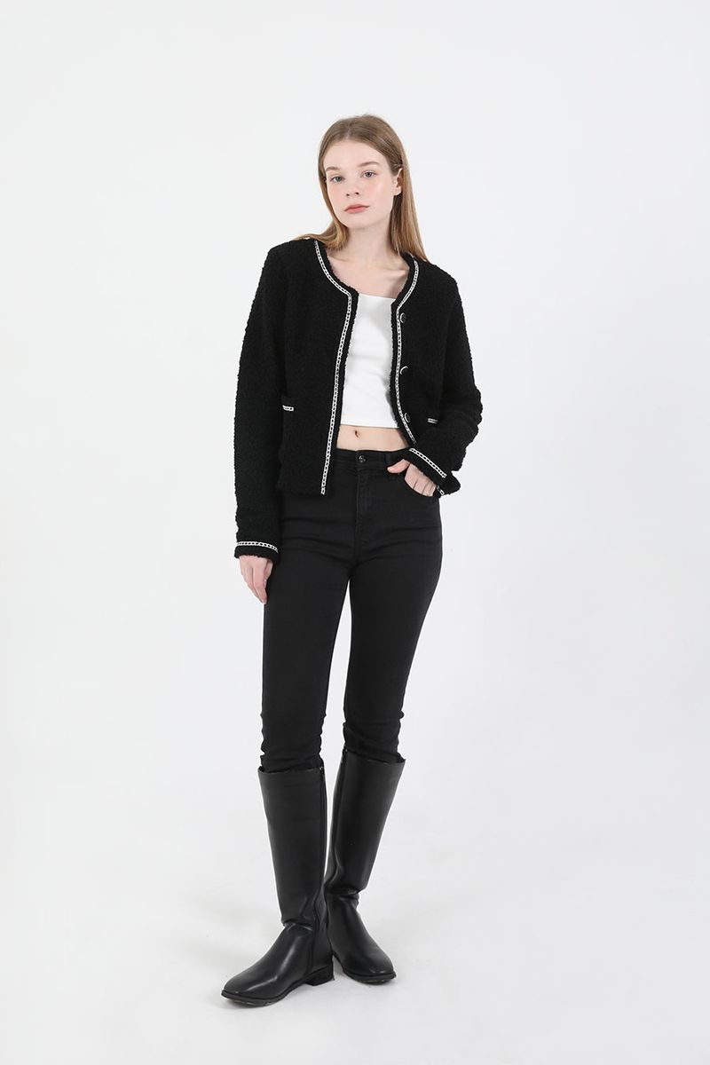 Tweed Wool Fur Jacket Black