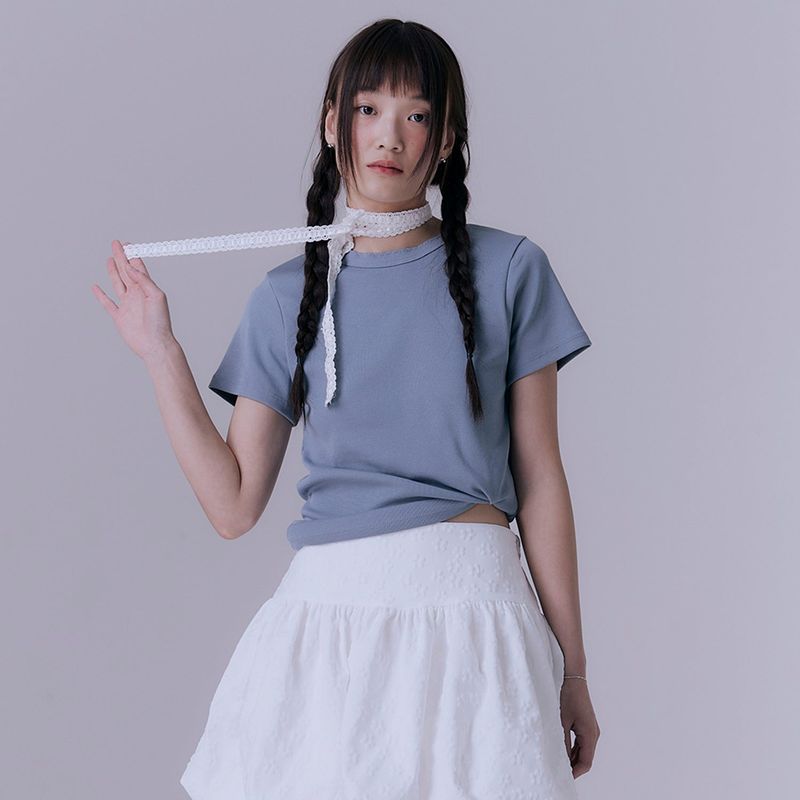SILN（シルン）の「90's scallop stitch neck t-shirt (DUSTY BLUE)（Tops）」