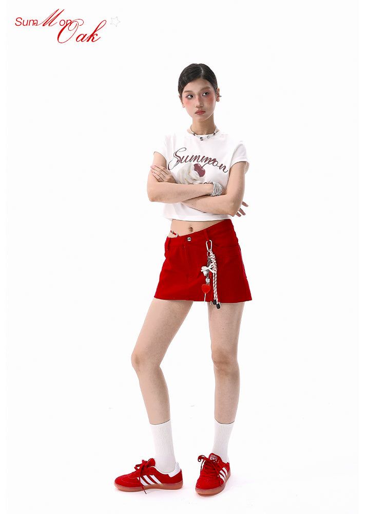 summon oak（サモンオーク）の「Summon Oak Red Y2K A-Line Denim Mini Skirt for Women, Low-Waist Bodycon Style for Summer（Skirts）」