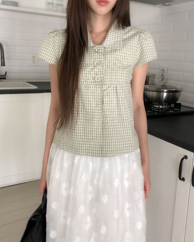 Linky Check Puff Blouse