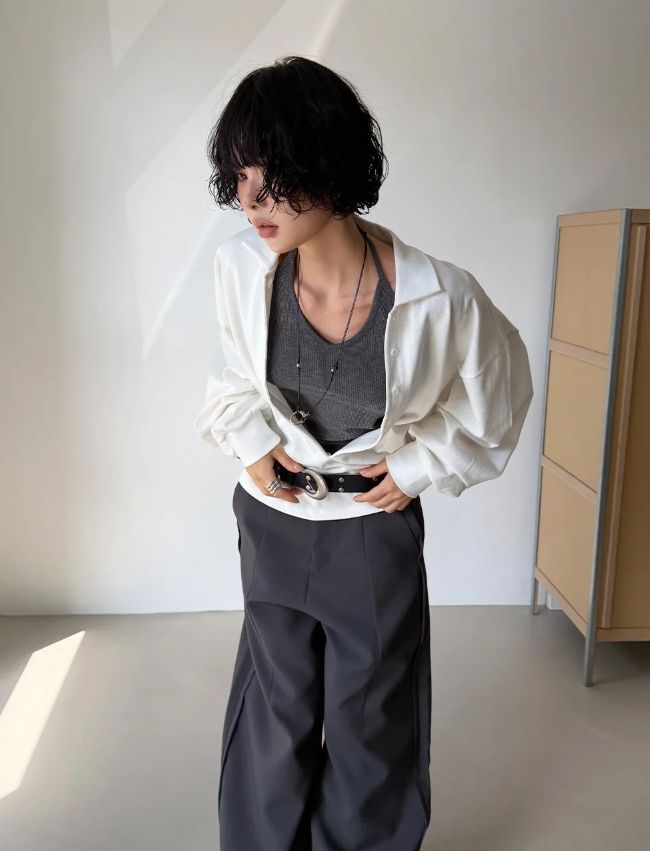 V ホルター リブド スリム トップ