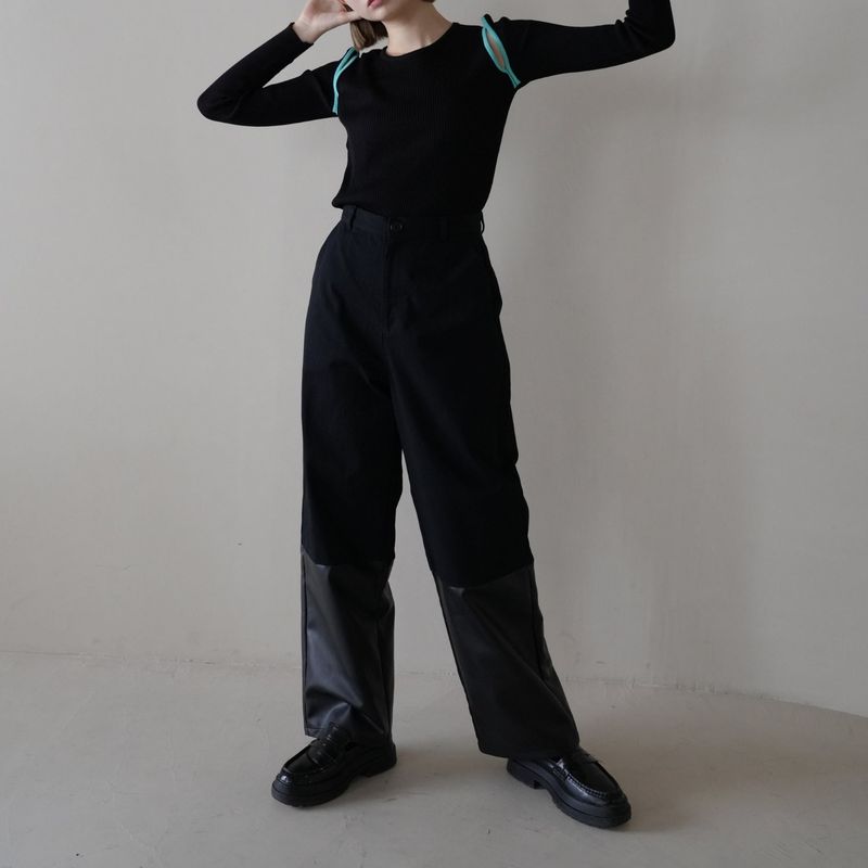fake leather switching pants