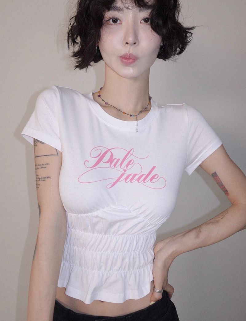 PALEJADE（ペールジェイド）の「Smoke Shirring Pink Logo T（Tops）」