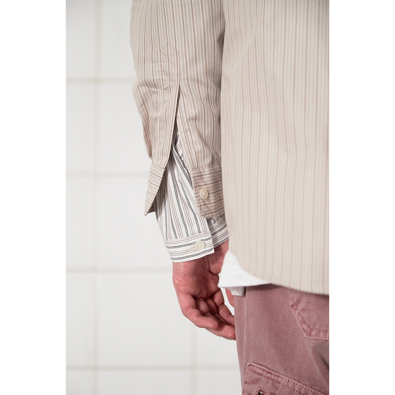 LAYERED CUFFS STRIPE SHIRT / BEIGE