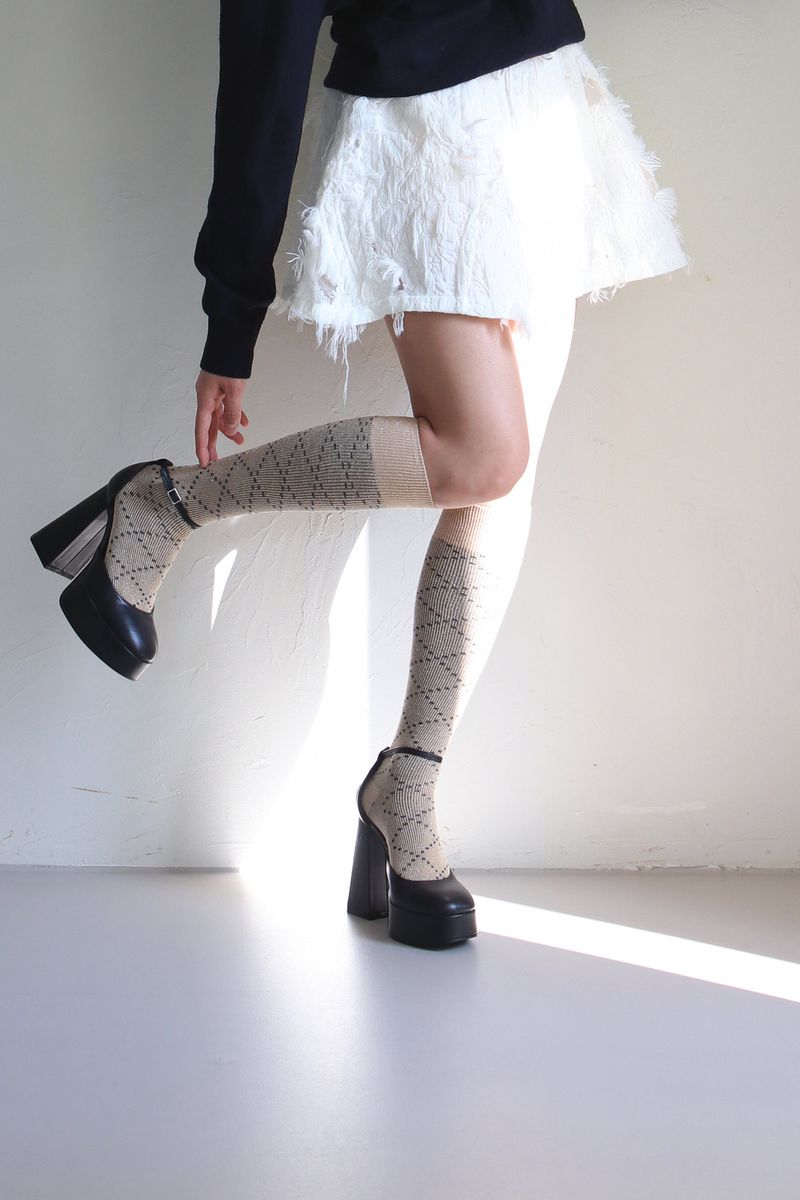 shiny pattern knee socks