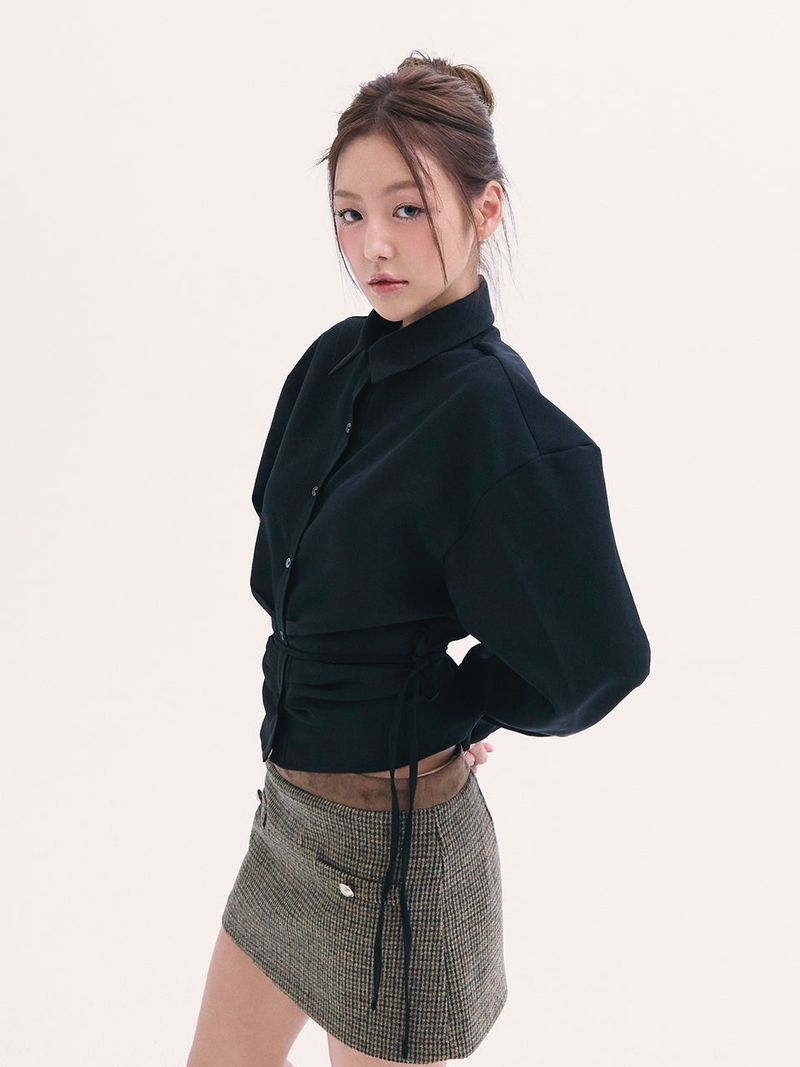 Leona shirring shirts BLACK