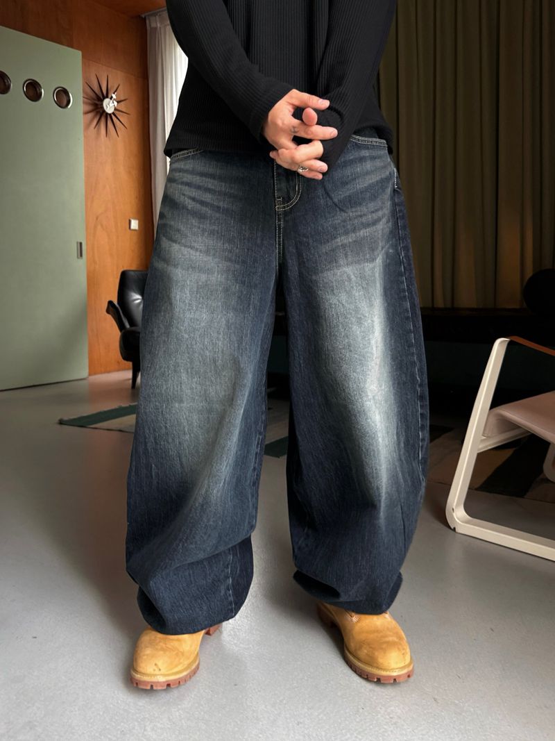 Stand Cat Balloon Denim Pants
