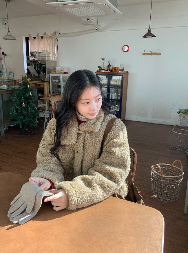 Rital Wool High Neck Fur Jacket