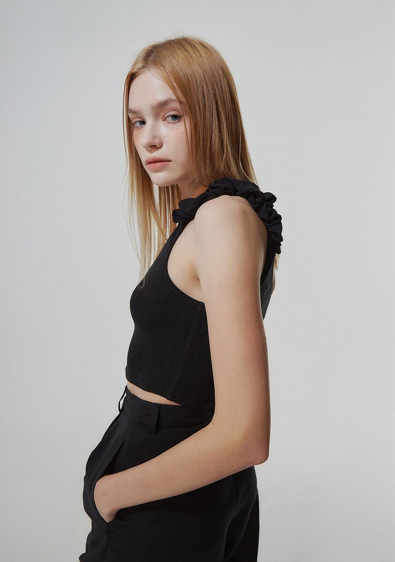 UNBALANCED WRINKLE TOP_BLACK